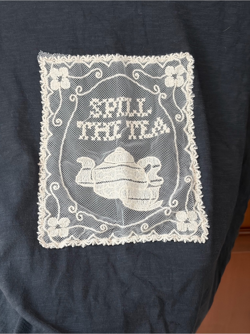 Tricia Fix x Free People Size L Embroidered 'Spill The Tea' Patch Tee